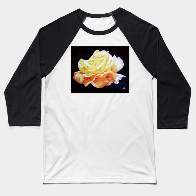 Yellow Rose Baseball T-Shirt by melartbubble